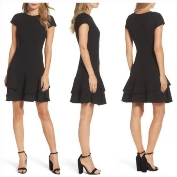 Eliza J LBD Stretch Ruffle Crepe Sheath Mini-dress black 18 - Picture 1 of 10